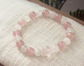 Rosenkvartskristallarmband – Persika Slushie, Rosa Månstenspärlor, Kärleksgåva