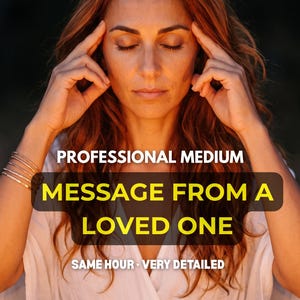 Peut inclure: Une personne aux longs cheveux brun-roux portant un vêtement blanc, les yeux fermés, les doigts touchant les tempes. Texte : PROFESSIONAL MEDIUM, MESSAGE FROM A LOVED ONE, SAME HOUR, VERY DETAILED. Une bougie allumée est visible au premier plan.