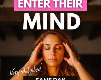 May include: A person with long wavy hair has their eyes closed and hands placed on their temples. Text overlays read: I WILL ENTER THEIR MIND, Very detailed, SAME DAY, and 15+ YEARS EXPERIENCE. The background is dark with wooden ceiling beams.