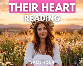 May include: A person with long wavy hair wearing a floral crown and a white dress in a wildflower field at sunset. Text overlays read: Powerful SOFTEN THEIR HEART READING, SAME HOUR, and 15+ YEARS EXPERIENCE in white and pink rectangular boxes.