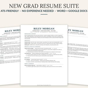 New Grad Resume Template Word Google Docs | ATS Friendly Entry Level First Job No Experience | Cover Letter Interview Prep