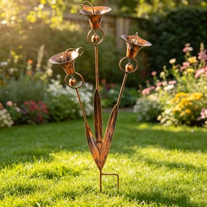 Metal Calla Lily Wind Chime Garden Stake, Outdoor Bell Lawn Decor, Rustic Yard Art