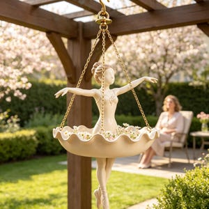 Vaso suspenso de resina em formato de bailarina, elegante cesto para suculentas em balanço, ideal para decoração de casa e jardim.