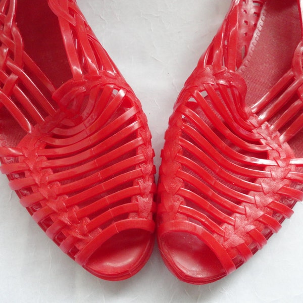 Vintage 80s Red Jelly Shoes Size 7