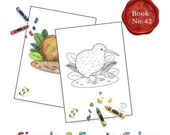 Birds our Friends Coloring Book Vol.42 - Kiwi, 36 Printable Pages + Color Legend, Ages 3-6, Instant Download PDF