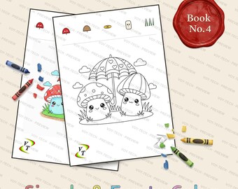 Mushroom Forest Friends Coloring Book Vol.4 | Umbrella Kawaii Mushrooms, 36 Printable Pages, Ages 3-6, Instant Download PDF