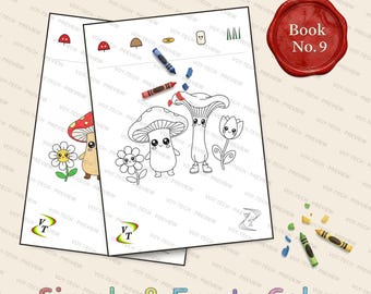 Mushroom Forest Friends Coloring Book Vol.9 | Flowers Kawaii Mushrooms, 36 Printable Pages, Ages 3-6, Instant Download PDF