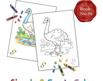 Birds our Friends Coloring Book Vol.35 - Ostrich, 36 Printable Pages + Color Legend, Ages 3-6, Instant Download PDF