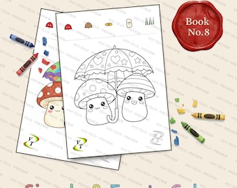 Mushroom Forest Friends Coloring Book Vol.8 | Umbrella Kawaii Mushrooms, 36 Printable Pages, Ages 3-6, Instant Download PDF