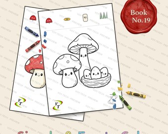 Mushroom Forest Friends Coloring Book Vol.19 | Bird's Nest Kawaii Mushrooms, 36 Printable Pages, Ages 3-6, Instant Download PDF