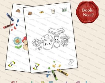 Mushroom Forest Friends Coloring Book Vol.17 | Flowers Kawaii Mushrooms, 36 Printable Pages, Ages 3-6, Instant Download PDF