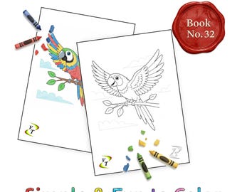 Birds our Friends Coloring Book Vol.32 - Parrot, 36 Printable Pages + Color Legend, Ages 3-6, Instant Download PDF