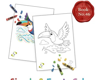 Birds our Friends Coloring Book Vol.46 - Toucan, 36 Printable Pages + Color Legend, Ages 3-6, Instant Download PDF