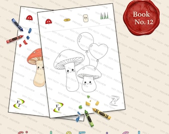 Mushroom Forest Friends Coloring Book Vol.12 | Balloons Kawaii Mushrooms, 36 Printable Pages, Ages 3-6, Instant Download PDF