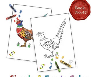 Birds our Friends Coloring Book Vol.47 - Pheasant, 36 Printable Pages + Color Legend, Ages 3-6, Instant Download PDF