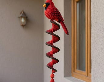 Häkelanleitung für ein Windspiel mit Kardinalvogel (PDF) | Hängende Dekoration mit rotem Kardinalvogel | Digitaler Download