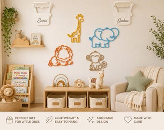 Decoración de pared infantil con animales de safari, decoración de habitación infantil con temática de la jungla, adornos colgantes para combinar.