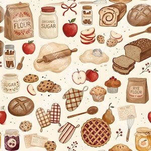 Rustic Baking Delights Seamless Pattern | Cozy Kitchen Digital Paper for Fabric and Wallpaper
