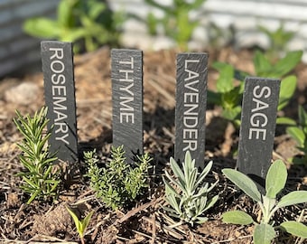Marcador de plantas de pizarra grabado personalizado, etiqueta personalizada para jardín de hierbas, letrero para estaca de verduras de exterior, decoración para macizos de flores, regalo único para jardineros