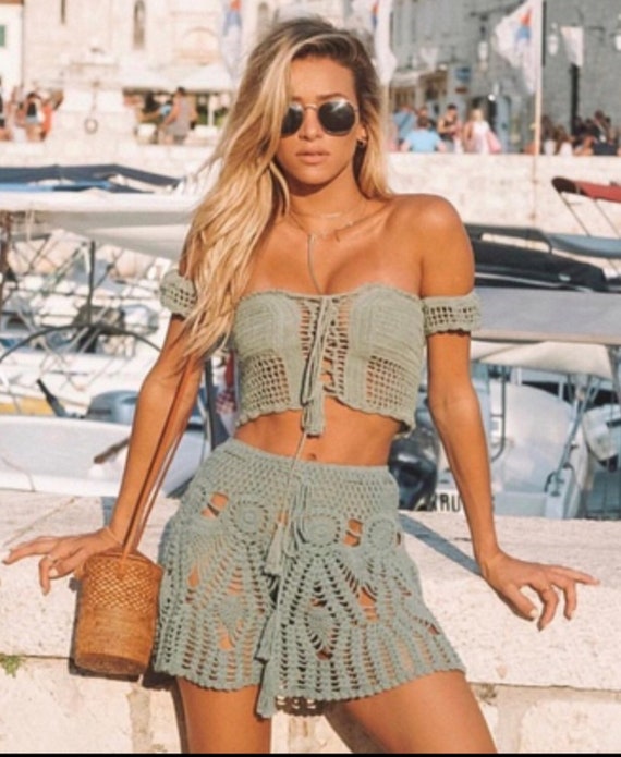 Crochet Top and Mini Skirt Beachwear 