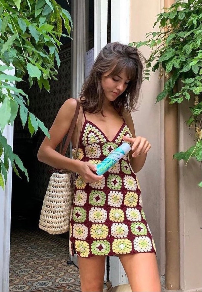 Crochet Grandy Motif Mini Dress, Spagetti Dress.