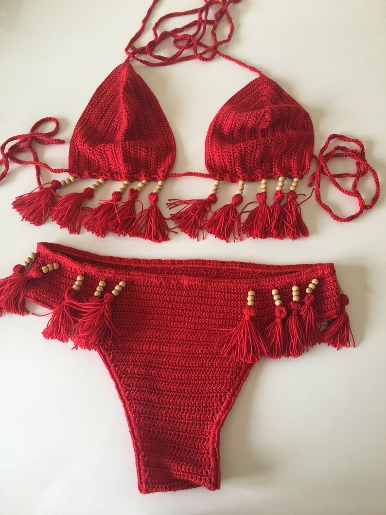 Crochet Tassels Bikini Crochet Top Bottom Shorts Crochet Etsy