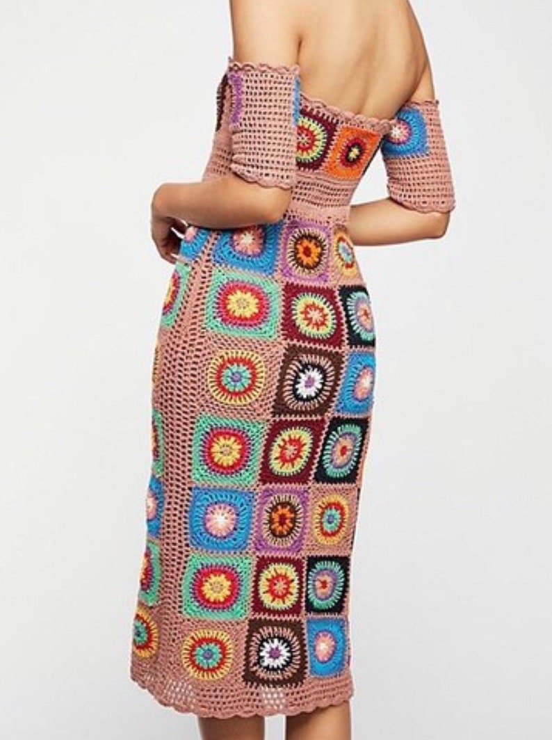 Crochet Grandy Motif Strapless Dress Boho Hippie Gypsy Dress Etsy