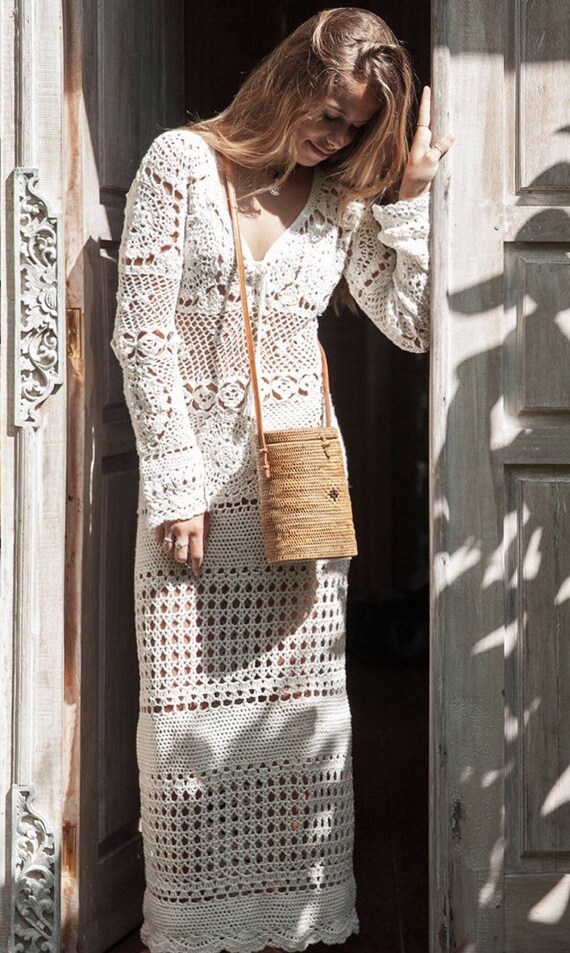 long sleeve crochet maxi dress