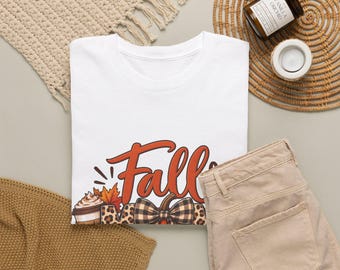 秋のママ向けパンプキンTシャツ｜チェック柄のパンプキン、ラテ、秋の葉