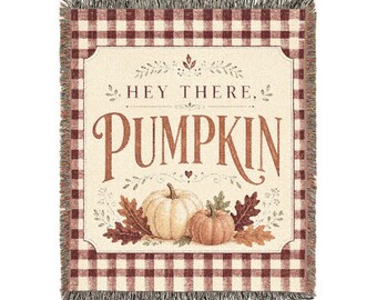 Hey There Pumpkin Woven Blanket | Fall Pumpkin Throw, Plaid Harvest Decor