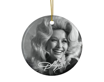 Dolly-Porträt-Ornament in Schwarz-Weiß | Keramikornament