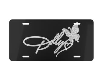 Dolly-Schriftzug mit Schmetterlingsmotiv für das Kennzeichen | Aluminium-Kennzeichen