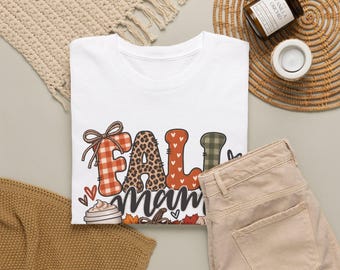 秋のママTシャツ｜パンプキンラテ、チェック柄、秋の葉