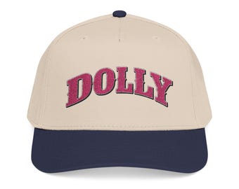 DOLLY script logo Baseball Cap | Embroidered pink varsity text