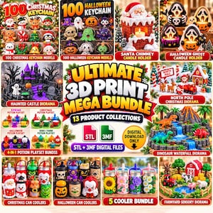 3D Print Mega Bundle STL 3MF Files, Christmas Halloween Keychains, Can Coolers, Candle Holders & Sensory Playsets, Digital Download