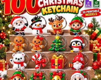 100 Christmas Keychains STL 3MF | Christmas 3D Print Files