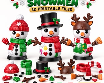 Interchangeable Snowman STL 3MF Files, christmas gifts 3D Print, Customizable Snowman Figures, Winter Decor Digital Download