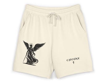 Gothic Angel Illustration Sweat Shorts | Minimal Black Graphic
