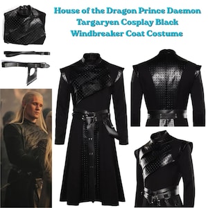 House of the Dragon Prince Daemon Targaryen Cosplay Svart Vindjacka Kappa Kostym Halloweenfest