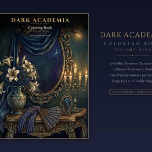 Dark Academia Coloring Book for Adults, 50 Gothic Manor Printable Coloring Pages PDF, Black Cat Hidden Object Hunt, Instant Download
