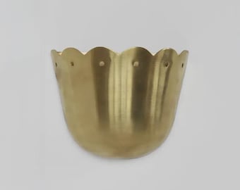 Solid Brass Scalloped Wall Sconce – Mid Century Modern Tulip Light, Fluted Vanity Lamp