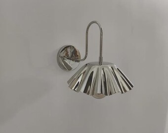 Mid Century Modern Ruffle Wall Sconce, Polished Chrome Scalloped Petal Lamp Fixture