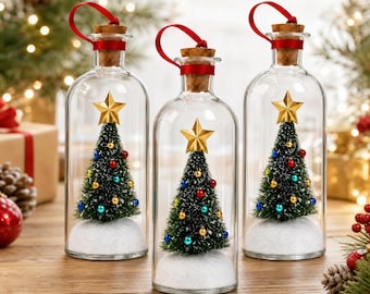 Weihnachtsbaum in der Flasche, aufnehmbare Sprachnachricht als Ornament, weihnachtliches Erinnerungsstück aus Glas