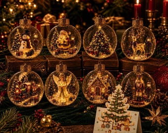 光るクリスマスオーナメント、光るガラスのジオラマシーン、ホリデーキャラクターを選ぼう