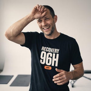 Recovery 96H OK Hybrid Athlete Shirt, Funny Post Race Tee, Fitness Racing Gift for Runners and Gym Lovers, Unisex Workout Top image 3