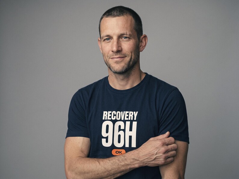 Recovery 96H OK Hybrid Athlete Shirt, Funny Post Race Tee, Fitness Racing Gift for Runners and Gym Lovers, Unisex Workout Top image 2