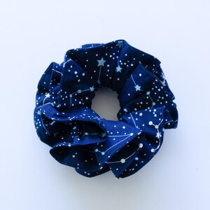Oversized Navy Constellation Ruffle Scrunchie | Double Layer Cotton Hair Accessory