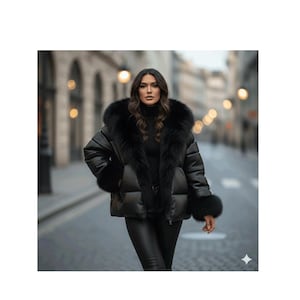 Women's Black Fur Collar Puffer Jacket, Luxury Winter Coat