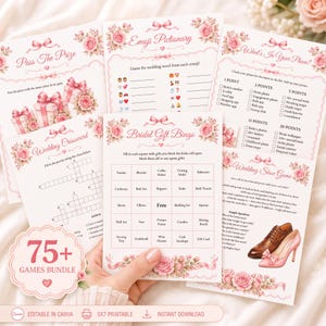 Editable Canva Bridal Shower Games Bundle, Pink Floral Theme (Digital Download)