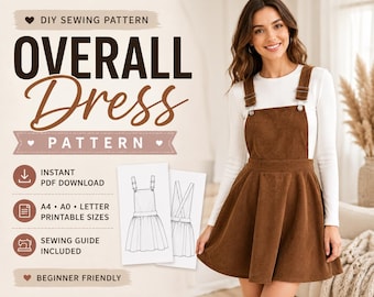 Molde em PDF para Vestido Jardineira | Vestido Mini Avental, Ideal para Iniciantes (Download Imediato)
